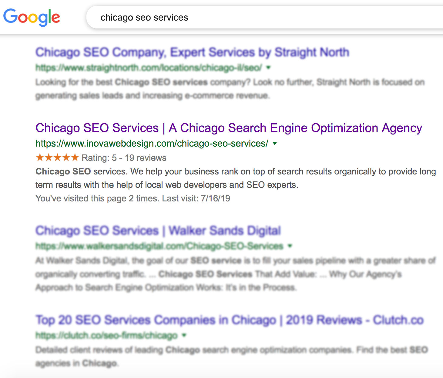 Google search results for SEO services