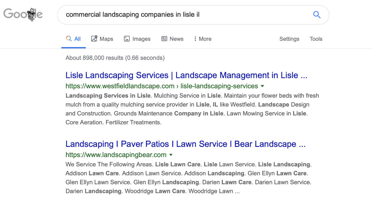 Search result for local landscaping company in lisle,IL