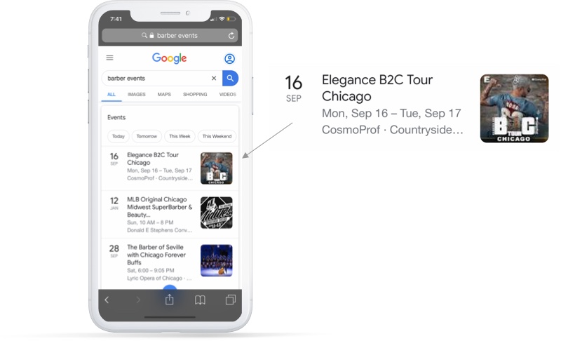 Rich card Google Events example