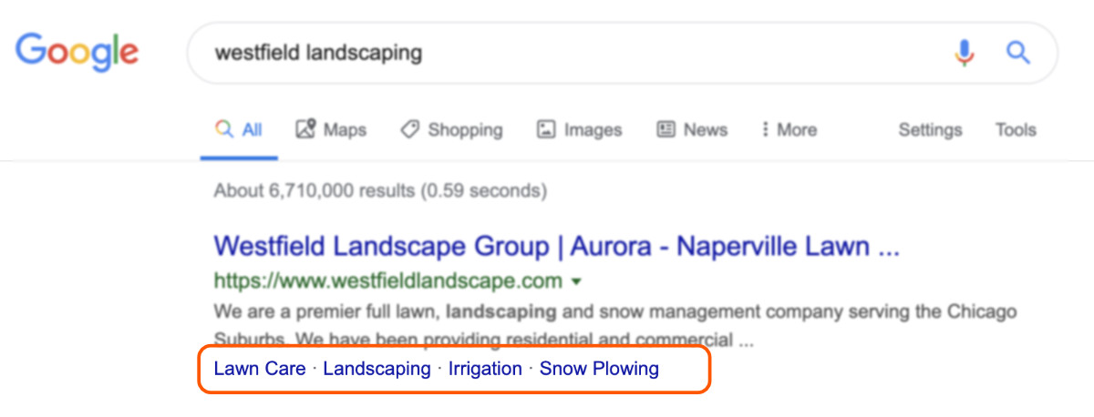 Main navigation showing in rich snippets