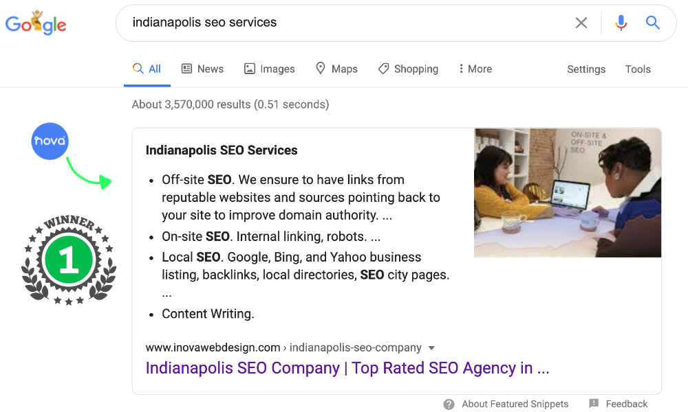 Indianapolis top position in search results.